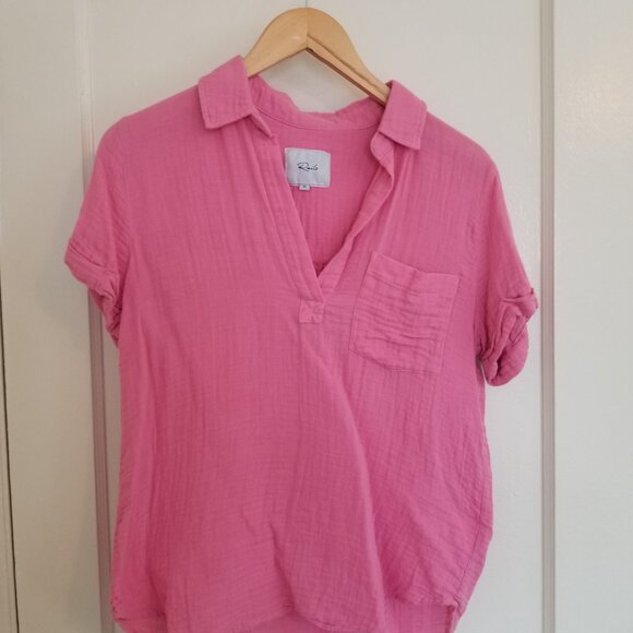 Rails Pink Collared Shortsleeve Top XS - Picture 3 of 10